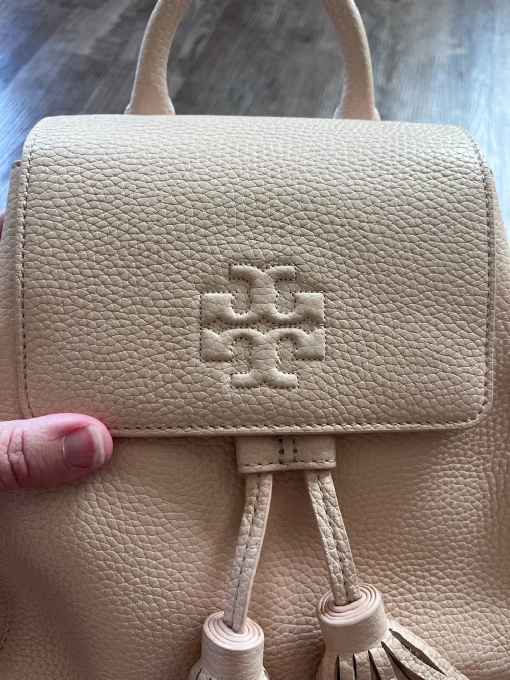 Tory Burch Thea Backpack Mini Pale Pink Pebbled Leather Tassel